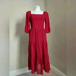 Ruby Red square neck midi dress